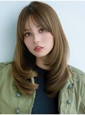 《Agu hair》顔周りレイヤーワンカール×ベージュブラウン
