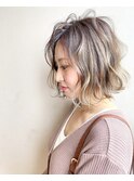 エアタッチ グレージュカラー 切りっぱなしボブ