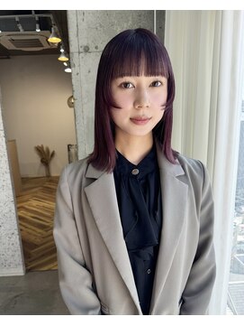 ラニヘアサロン(lani hair salon) ダークパープル/顔まわりカット/艶カラー/ケアブリーチ/ボブ