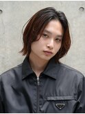 メンズボブセンターパートヘアウルフカットメンズミディアムヘア