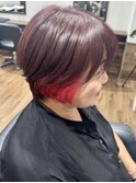 艶髪ショート　インナーカラー　チェリーレッド　30代40代50代