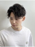 フェザーショートアップバングセンターパートメンズハイライト
