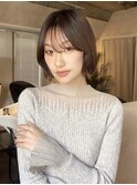 レイヤーボブ顔周りカットナチュラルブラウンツヤ髪大人可愛い