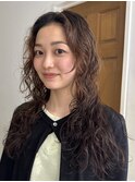 ロングレイヤーパーマミディアムレイヤー透明感ブラウン