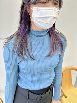 ヘアー アイス 御器所本店(HAIR ICI) 20代30代シースルーバングラベンダーイヤリングカラー