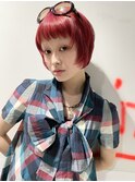顔まわりレイヤー×ボブ×チェリーレッド