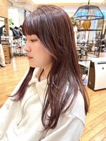 ブリーチなしピンクラベンダー ぱっつん前髪 顔まわりレイヤー