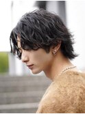 渋谷メンズサロンミディアムウルフシャドウパーマセンターパート