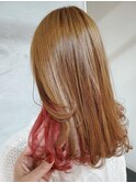 モテ 愛され ストレート ベージュ×pink インナーカラー