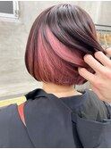 インナーカラーペールピンクピンクベージュミニボブ