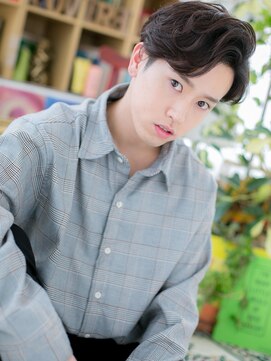 カバーヘア イヴ 戸頭店(COVER HAIR EVE) 七三分け短髪パーマ黒髪アップバングショート20代30代40代