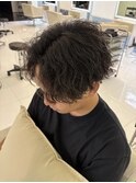 ブリーチなしカラー波巻きパーマ×センターパートメンズ