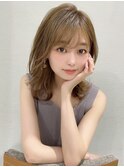 顔型別ヘアスタイル小顔マロンベージュ前髪セミディ30代吉祥寺