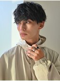 ニュアンスパーマアッシュブラックウルフ波巻きスパイラル渋谷