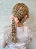 ★結婚式のお呼ばれドレスヘア編み下ろしポニーテール