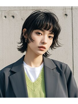 レイヤーカットバレイヤージュオリーブグレージュハッシュカット