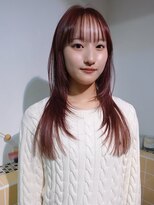 ネルケ 立川(nelke) ピンクブラウン顔周りレイヤーシースルーバングブリーチなし立川