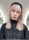 ピンクカラーブロックカラーホワイトカラーミディアムストレート