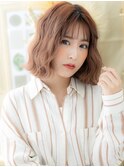 ミルクティーピンクくせ毛風ゆるふわミディh4上尾20代30代40代