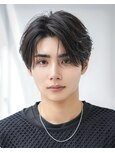 黒髪人気ツーブロックワックスなしセンターパート