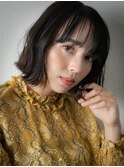 黒髪アッシュブラック艶感外ハネボブウルフw戸頭20代30代40代