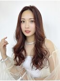 シースルーバング/大人秋色/ピンクカラー/ウェーブヘア
