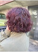 ボブパーマ/くるくるパーマ/パーマ/ピンクブラウン
