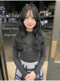 大人美人ハイレイヤーぱっつん前髪黒髪ロングシースルーバンク