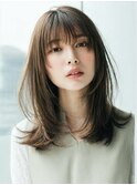 ハッシュカットバタフライカットダークブラウンカーテンバング