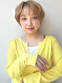 ミルクティーブロンド/ブリーチカラーショートボブ夏カラーp川口