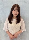 ショコラブラウンレイヤーワンカール前髪