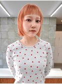 コーラルピンク　オン眉　ボブ　フェイスレイヤー　ブリーチ