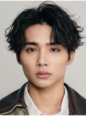 波巻きスパイラルパーマメンズマッシュウルフヘアメンズパーマ