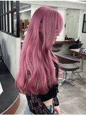 ダブルカラーチェリーレッドピンクブラウン韓国レイヤーロング