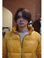 エディ(Edy)&nbsp;メンズセンターパートマッシュウルフニュアンスパーマ眉毛カット