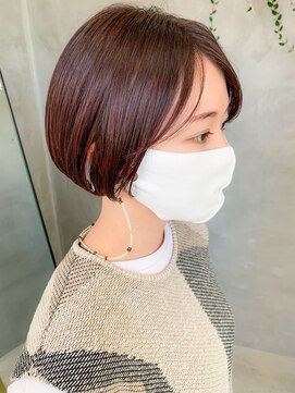 テトヘアー(teto hair) ピンクベージュ、ショートボブ、ピンクパープル、暖色カラー