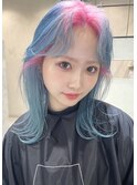 ブリーチカラー　ルーツカラー　ピンク　ブルー　水色　デザイン