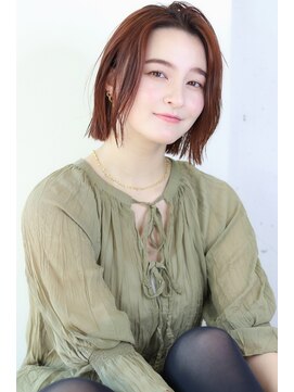 オーロ 武庫之荘店(ORO) 外ハネボブ/イメチェン/切りっぱなしボブ/ピーチティーカラー