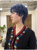 美髪マッシュウルフ薄めシースルーバングブリーチ必須ブルー