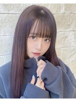 アム 表参道(am) 小顔薄めバンググレージュレイヤーロング前髪パーマ黒髪