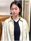 外ハネボブ　シースルーバング　ミニボブ　暗髪カラー