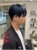 マッシュショート/ブルーブラック/メンズ/ブリーチ/縮毛矯正