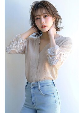クシュ 所沢西口プロぺ通り(kusyu... ) くびれヘア韓国風巻きアプリコットオレンジ夏ハイライトカラー