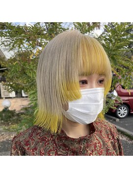 テクライズ 豊橋店(TECHRISE) ☆黄色カラー、前髪インナー、裾カラー、切りっぱなしボブ☆