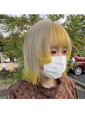☆黄色カラー、前髪インナー、裾カラー、切りっぱなしボブ☆