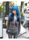 フェイスレイヤーカットハイトーンブルーブラック裾カラー