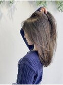 オリーブグレージュカーキアッシュミディアムヘア20代30代