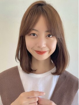 ステアケース 武蔵小杉店(stair:case) ココアベージュ内巻きミディアム大人可愛い前髪なしこなれミディ