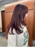 ダブルカラーチェリーレッドピンクブラウン韓国レイヤーロング