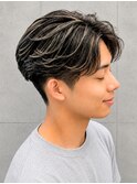 メンズ ツーブロック 刈上げ センターパート ホワイトメッシュ